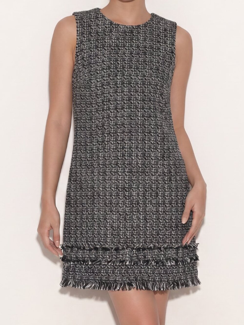 Calvin Klein Tweed Sleeveless Fringe Shift Dress